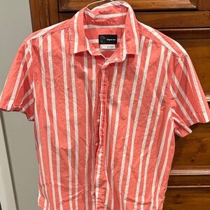 Original Use Men's Coral and White Striped Shirt